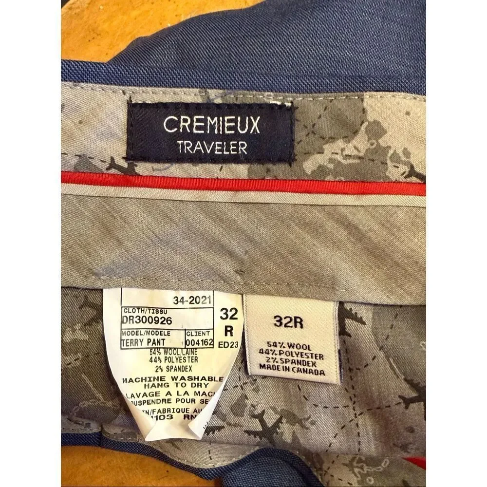 Cremieux Traveler Men’s Blue Chambray Wool Blend Dress Pants Size 32R (6740)